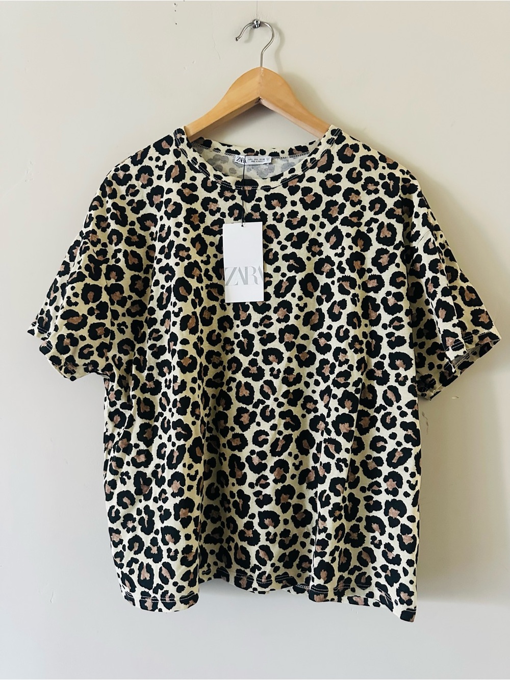 Zara Leopard Print Short Sleeve Tee - Beige, Black, Brown
